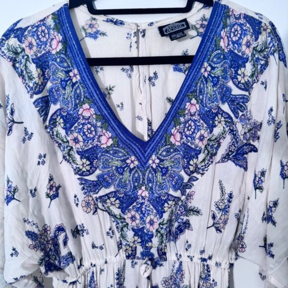 Angie Floral Print Mini Dress V Neck Tassel Drawstring Waist Boho Small - Picture 5 of 6